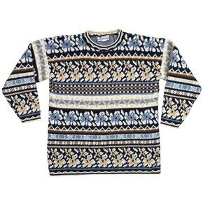 Private Eyes Adele Knit Sweater Womens XL Snowflake Floral Geometric Vintage 90s